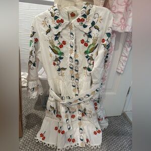FARM Rio White Long Sleeve Dress with Colorful Embroidery